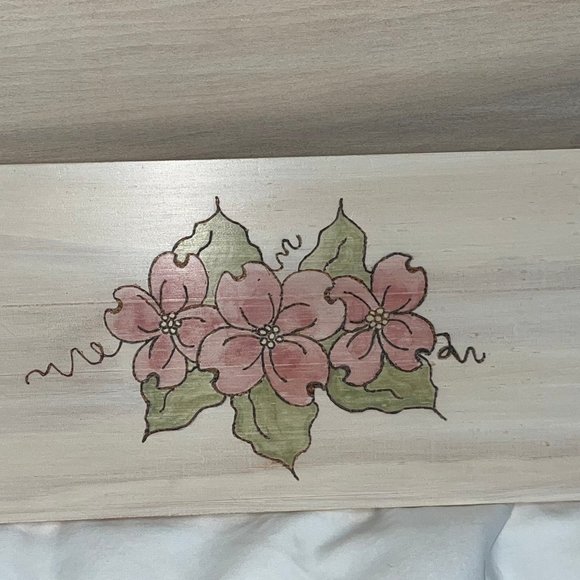 Handmade Wooden Floral Keepsake Jewelry Box Hand Painted Wood-burned Design - Picture 4 of 10